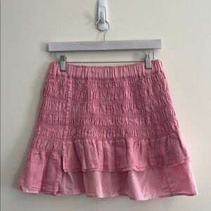 Anthropologie Linen Cotton Smocked Skirt Pink cottage  Casual Bohemian‎ Boho S